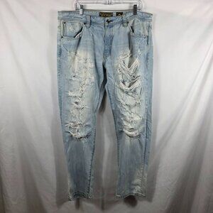 Men's Akoo Jeans Size 40 x 32 Light Washed Distressed Destroyed